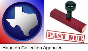 a past-due stamp used by a bill collection agency in Houston, TX