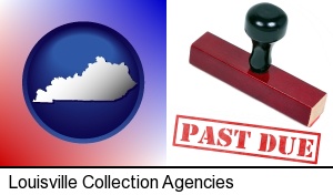 a past-due stamp used by a bill collection agency in Louisville, KY