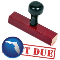 florida map icon and a past-due stamp used by a bill collection agency