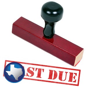 a past-due stamp used by a bill collection agency - with Texas icon