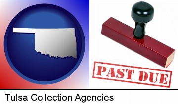 a past-due stamp used by a bill collection agency in Tulsa, OK