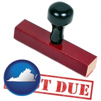 virginia map icon and a past-due stamp used by a bill collection agency